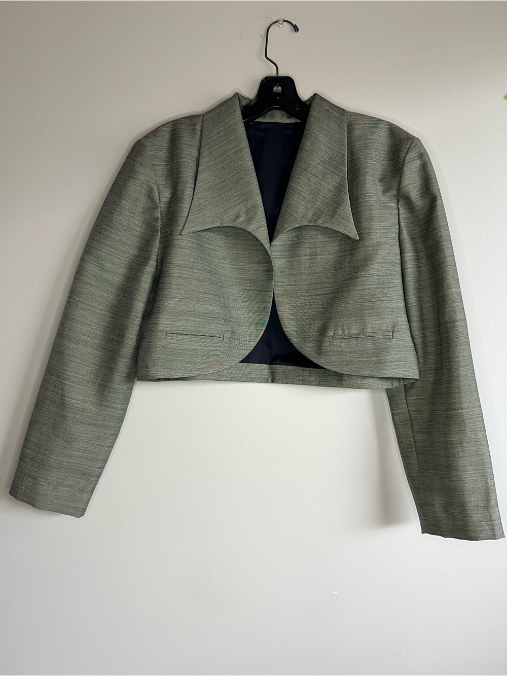 Womens Cropped Bolero Jacket Green Structured Open Front Blazer Small